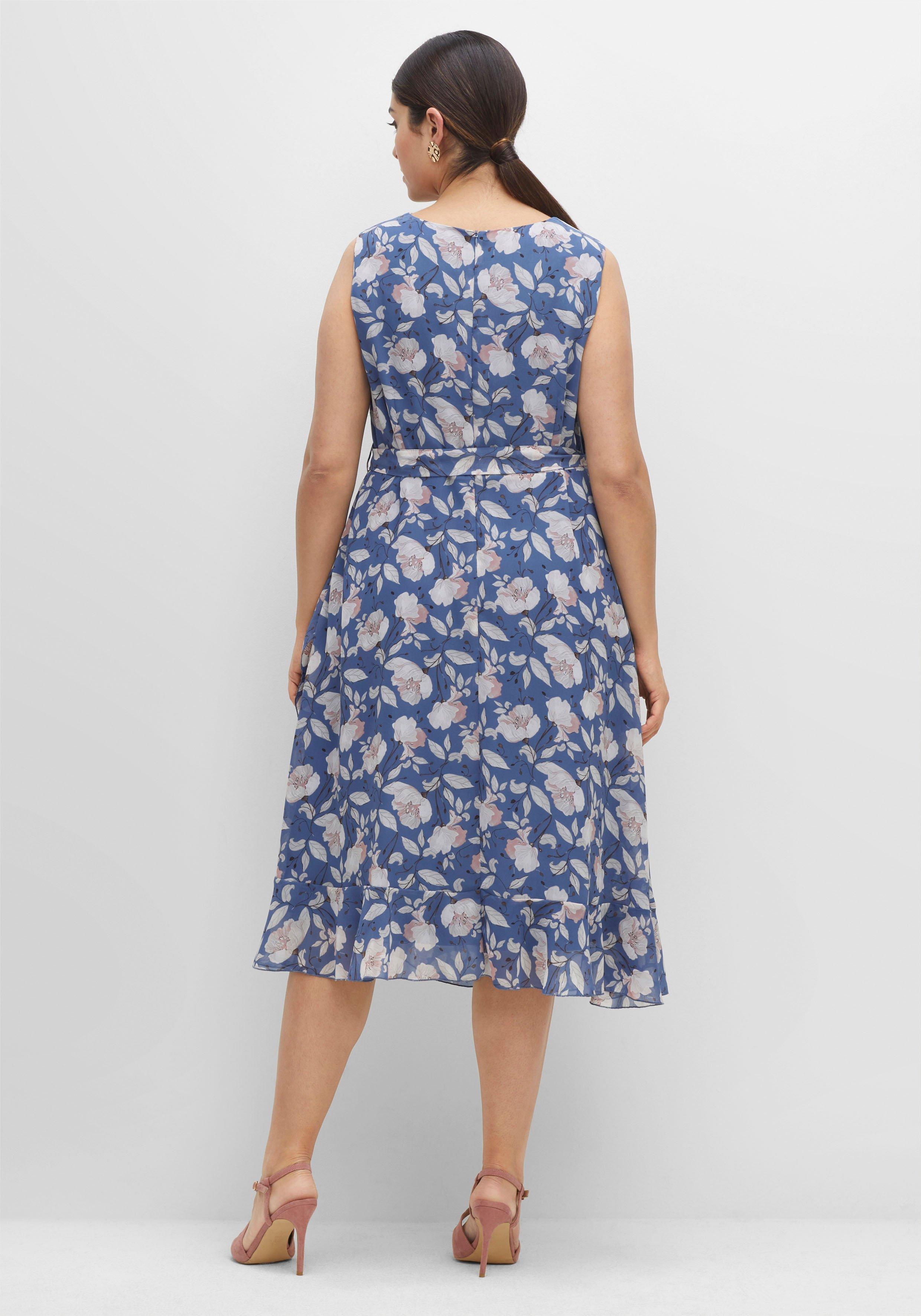Chiffonkleid in Midilänge, mit Wasserfallkragen
