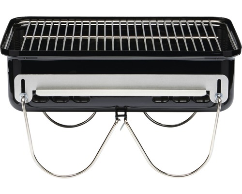 Weber Go Anywhere houtskoolbarbecue, 53 x 31 cm, zwarte geëmailleerde kuip en deksel inclusief aluminium ventilator, dekselgreep met hitteschild, opvouwbare poten van gecoat staal, grillrooster van gecoat staal, houtskoolrooster
