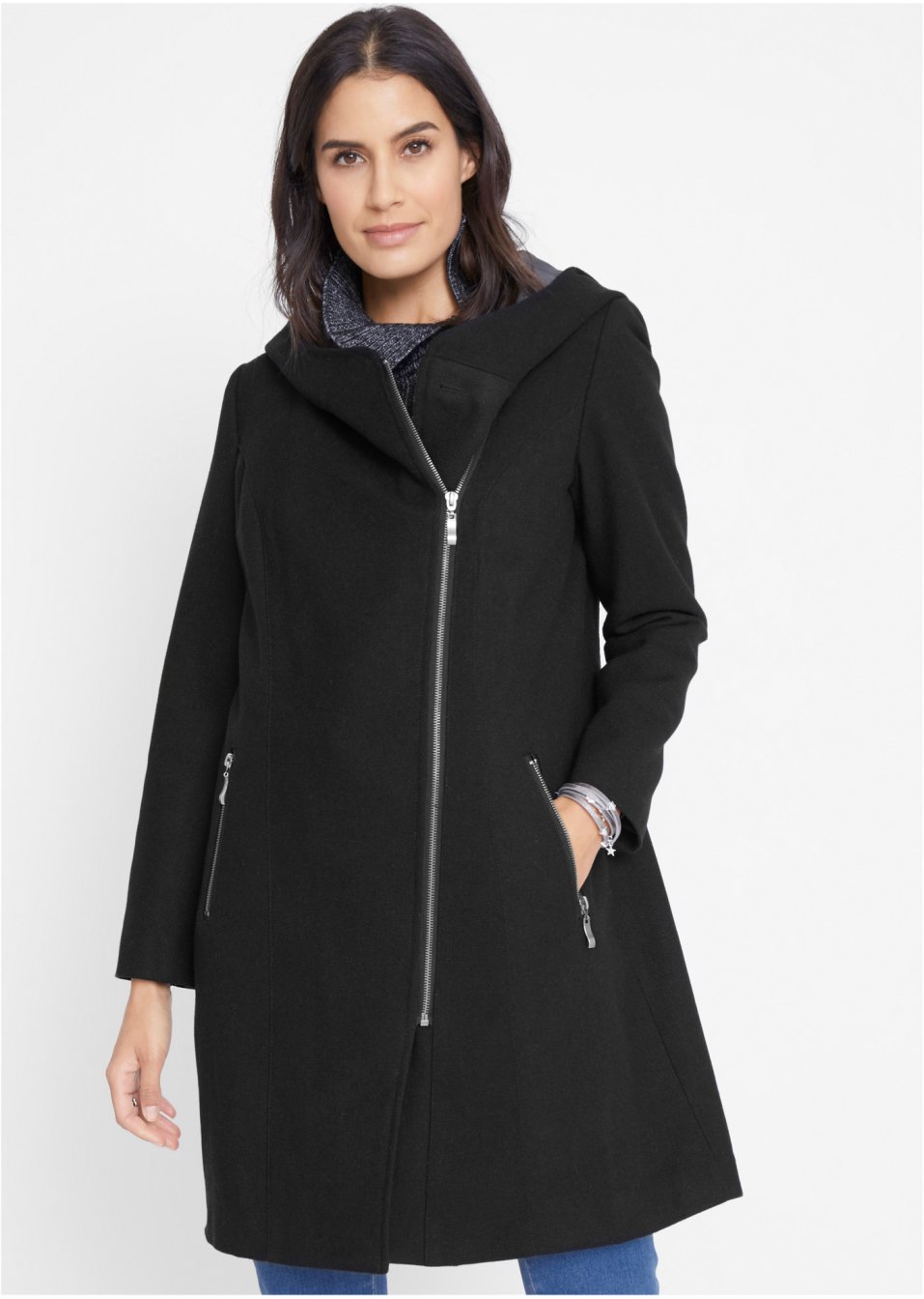 Veste longue avec zip asymétrique