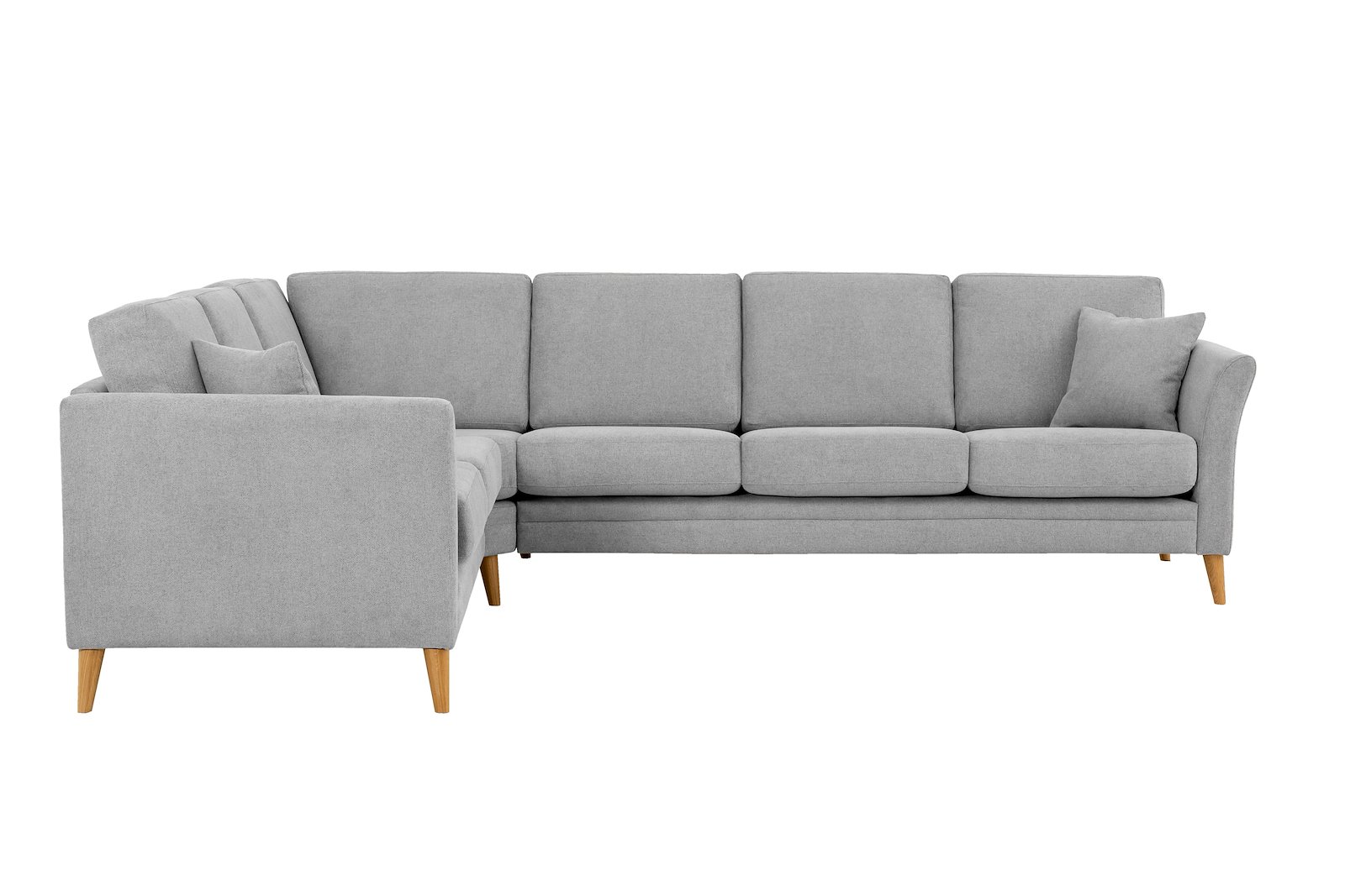 Eden hjørnesofa 23 hjørne i tekstil Brooklyn 3/1 Light Grey med ben i eik natur (15137).