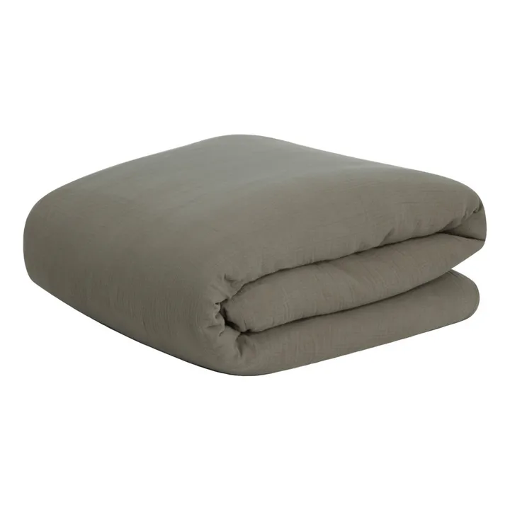 garbo&friends Housse de couette Géranium en mousseline de coton | Vert kaki