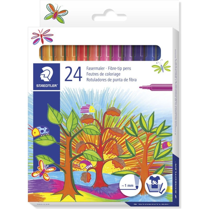 Stylo feutre staedtler 325 pointe moyenne 1mm pack de 24 couleurs assorties