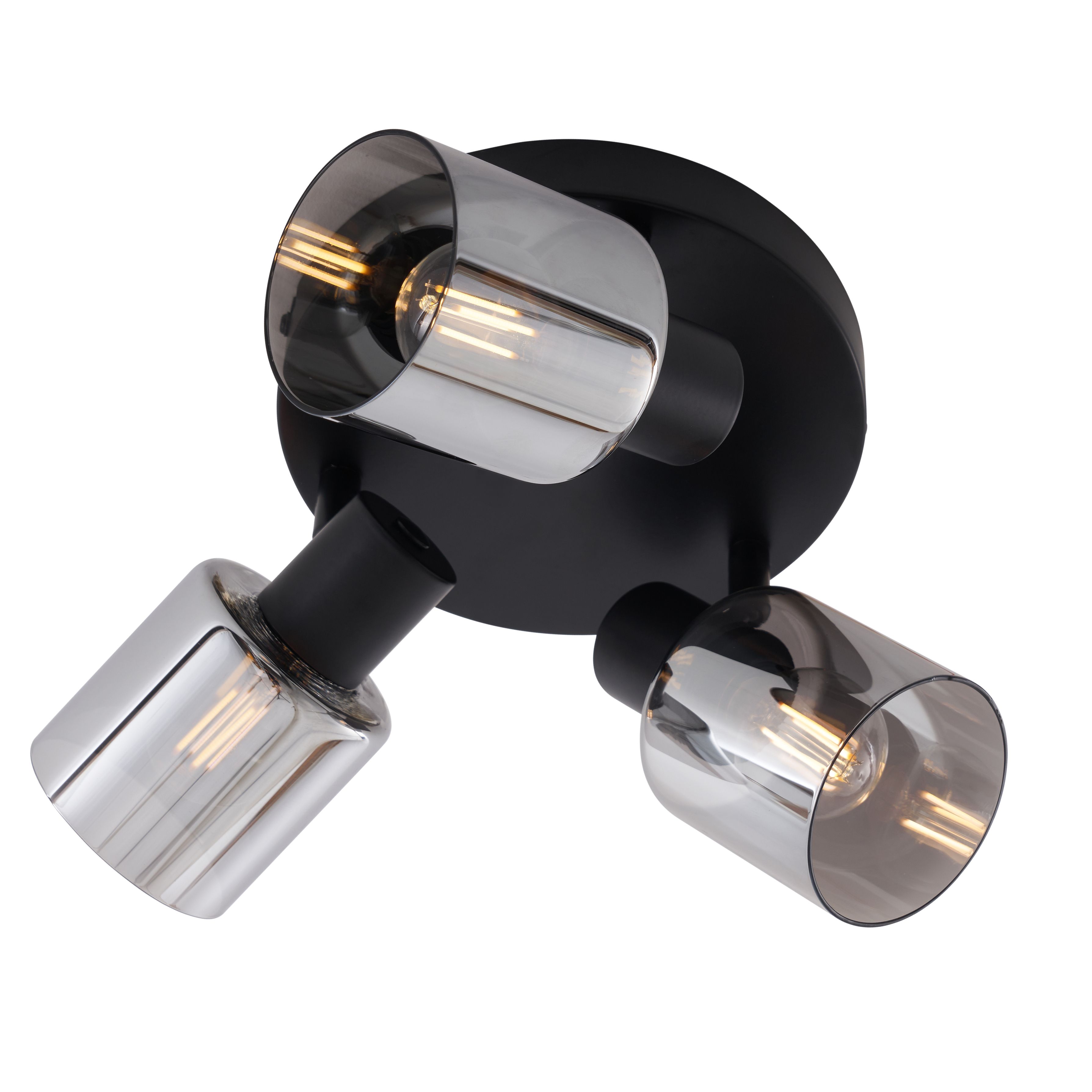 Moderne plafondlamp zwart met smoke glas rond 3-lichts - Cilin