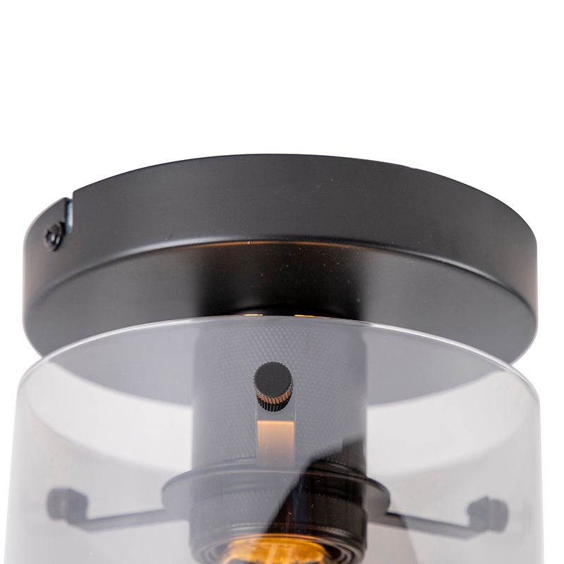 Smart plafondlamp zwart met smoke glas incl. Wifi ST64 - Dome