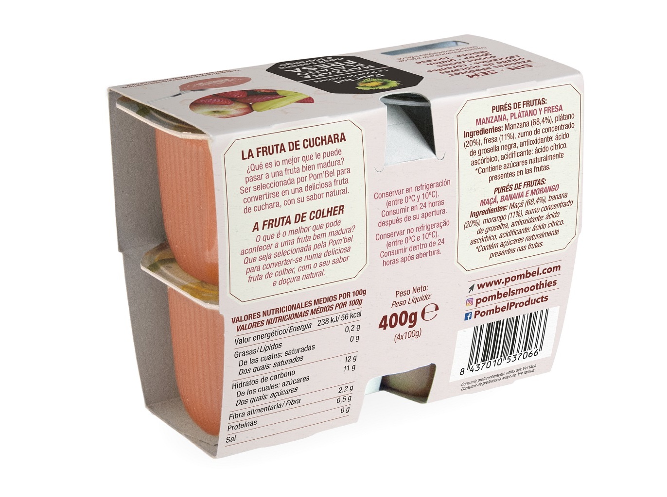 PURÉ DE FRUTA POM`BEL MAÇÃ MORANGO E BANANA 4X100G