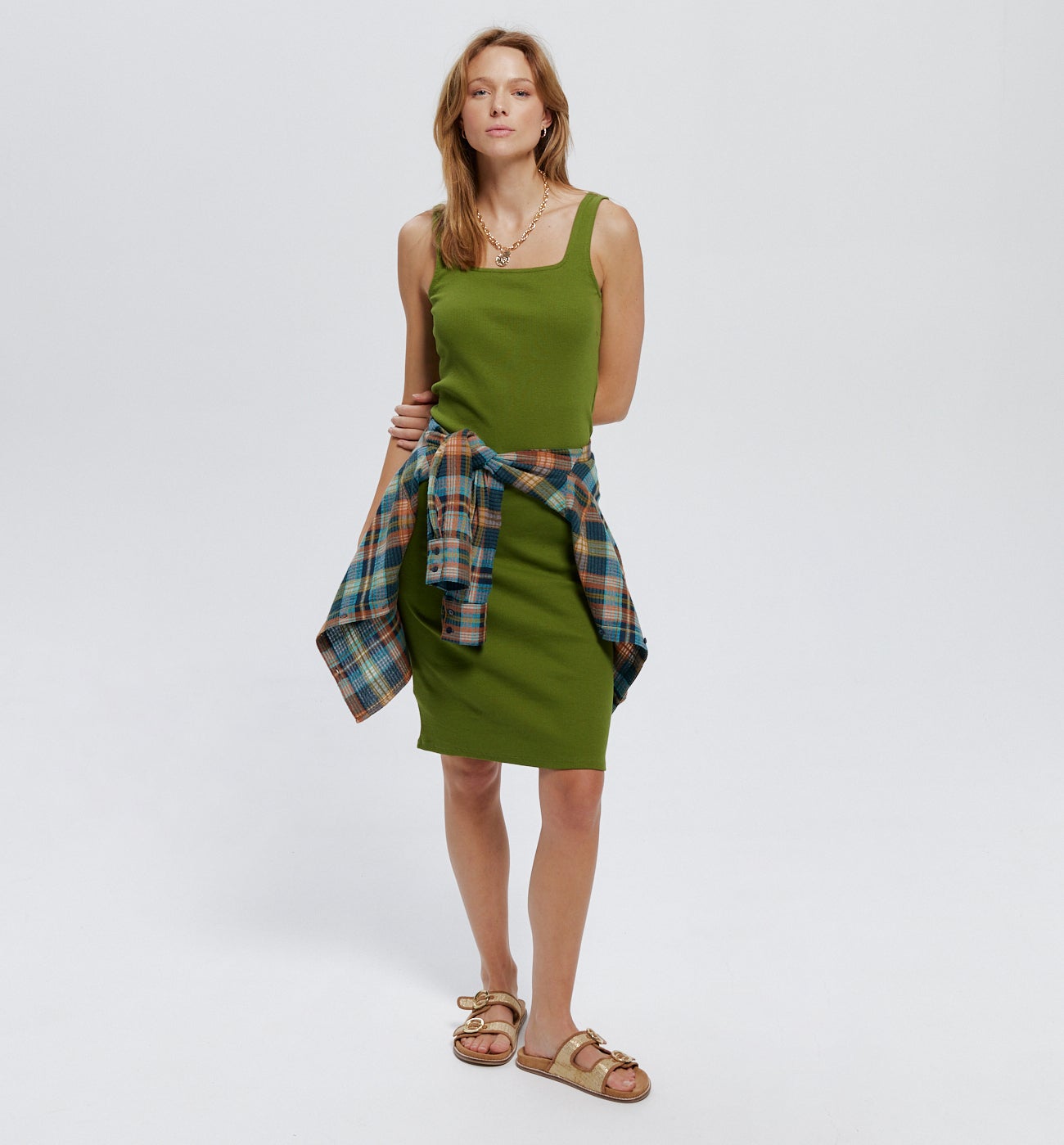 Robe-débardeur unie Femme - Vert olive