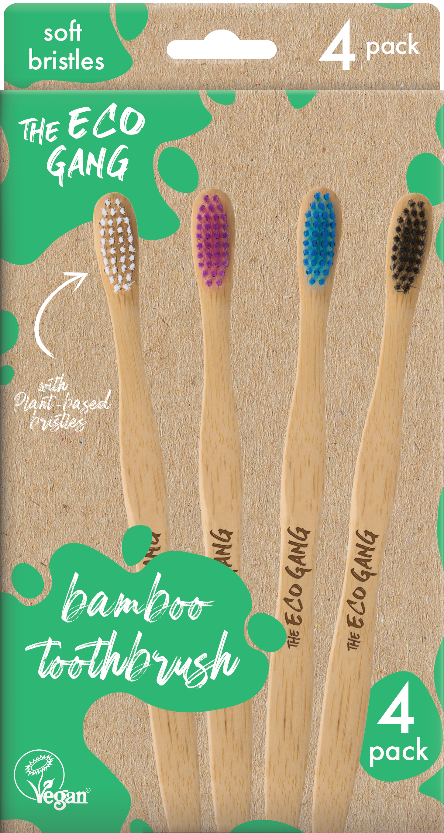 The Eco Gang  Adult Bamboo Toothbrush 4 Pack, 4 Stk