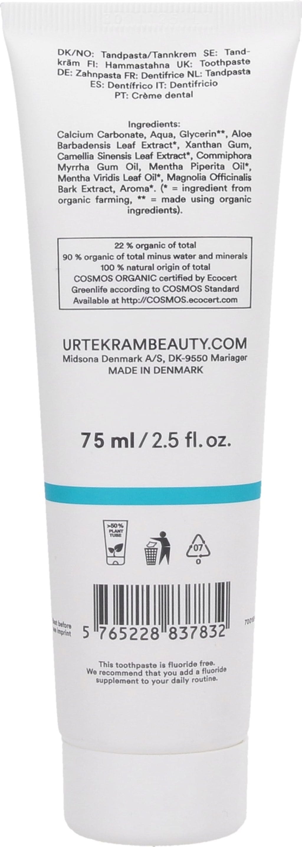 URTEKRAM  Zahnpasta mit Minze & Grünem Tee, 75 ml