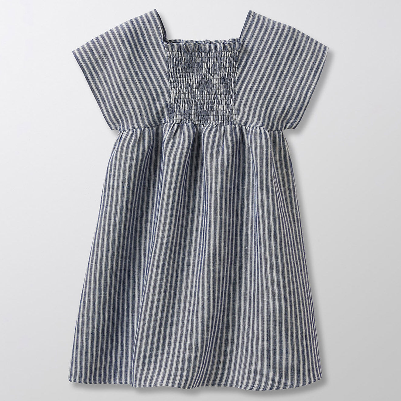 Cyrillus Robe en 100% Lin Carré & Smocks bleu foncé