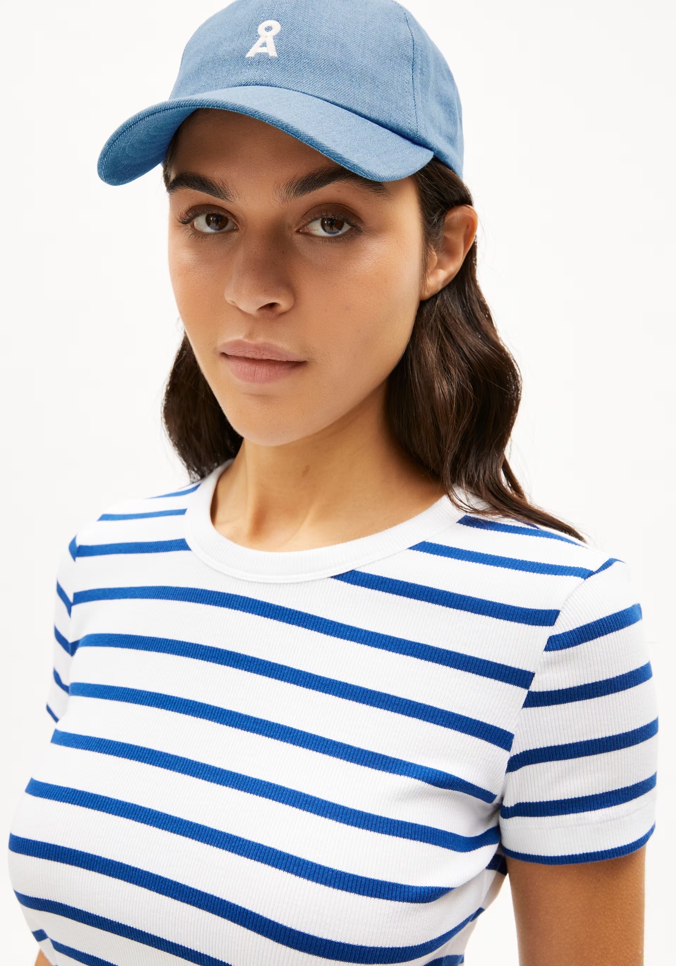 Armedangels Ripp-T-Shirt Kardaa Stripes White-Lapis Blue