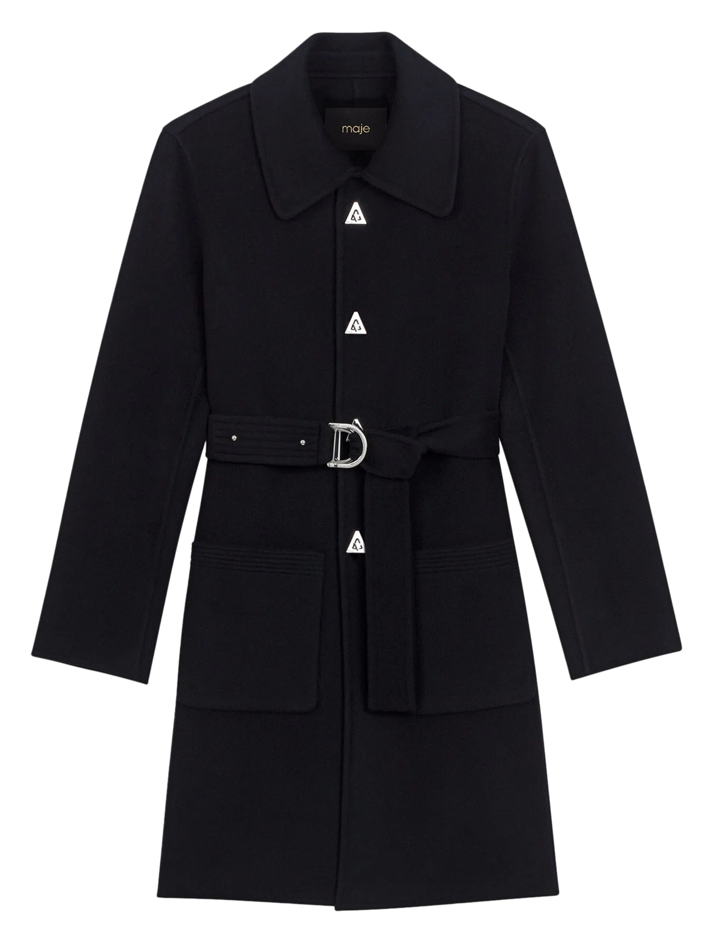 Manteau droit en laine mélangée | Noir