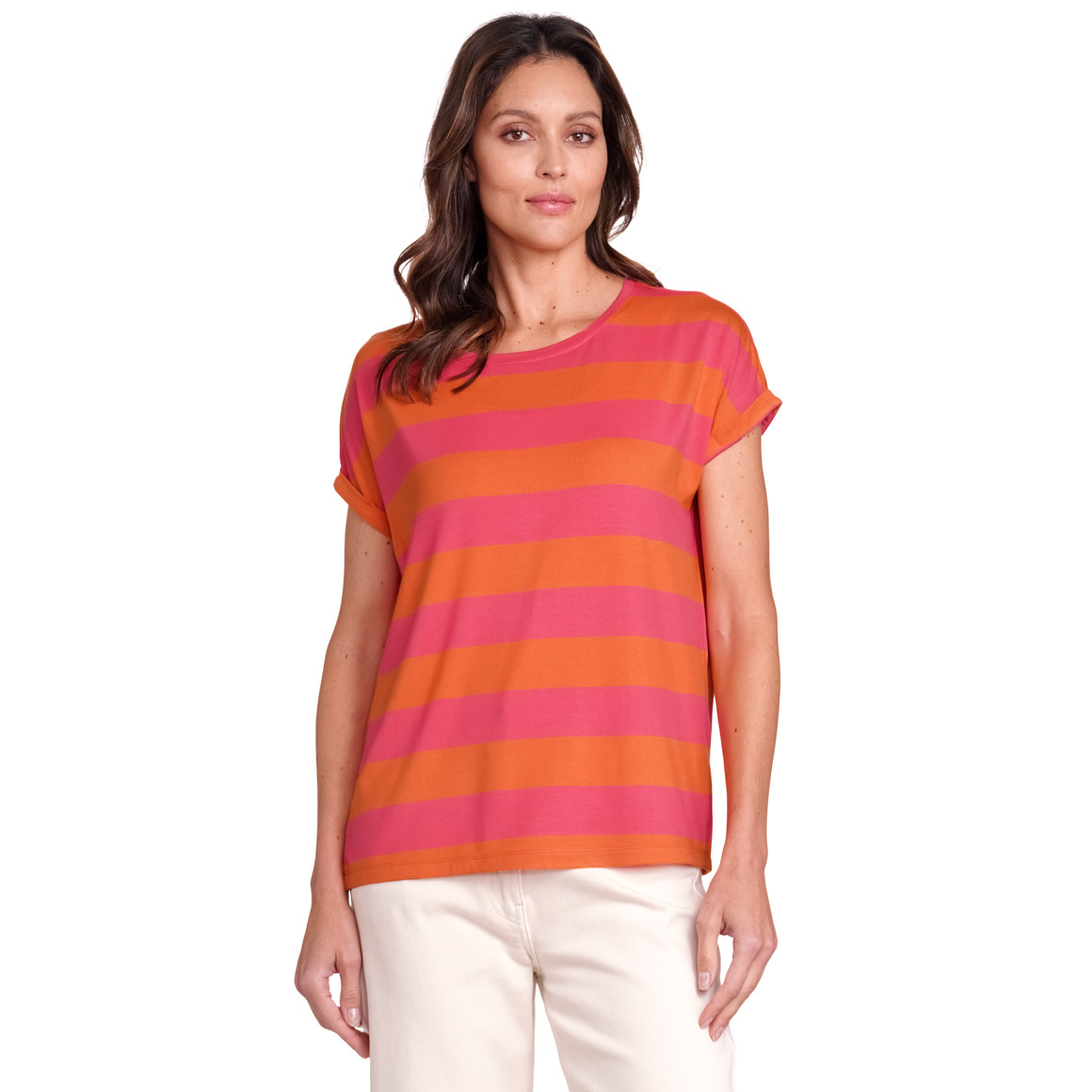 Gina Benotti Damen T-Shirt mit Streifen orange / pink