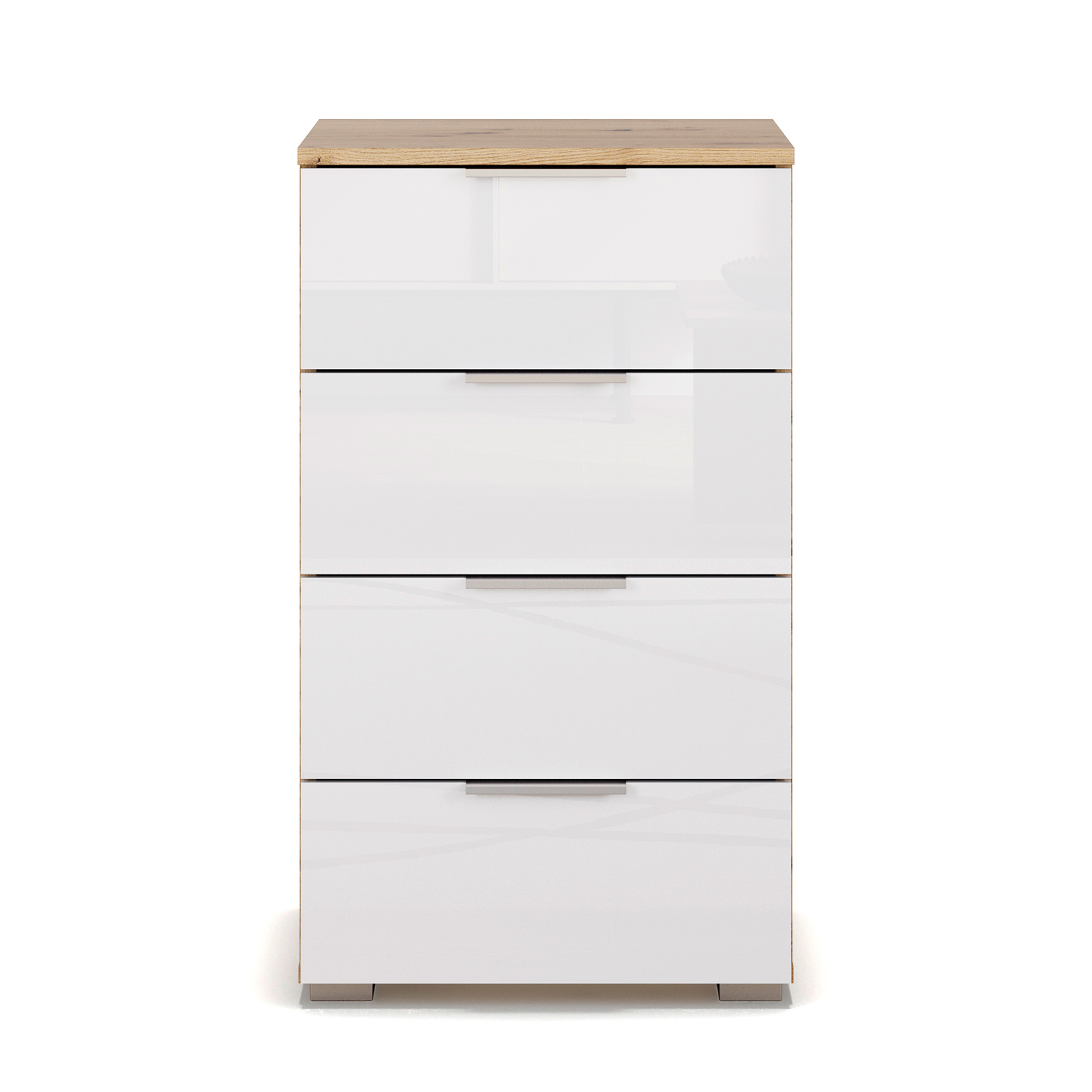 Kommode - weiß Hochglanz-Artisan Eiche - 4 Schubkästen - 47 cm