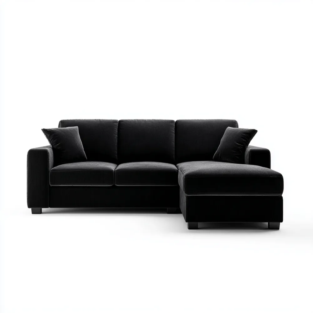 Ecksofa Samtpolster 280x150x85 cm – Schwarz – Modernes Design