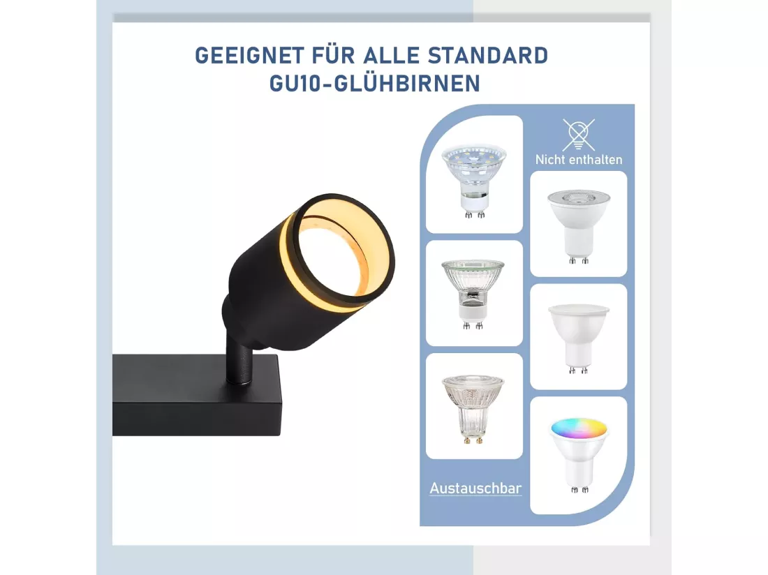 NETTLIFE Spot de plafond plafonnier noir 3 ampoules orientable LED GU10 350°