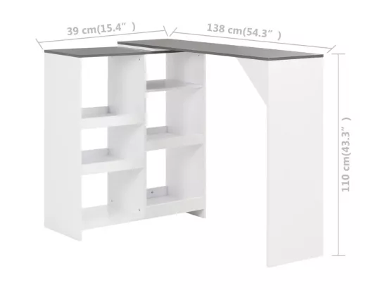 Table de bar avec tablette amovible Blanc 138x39x110 cm