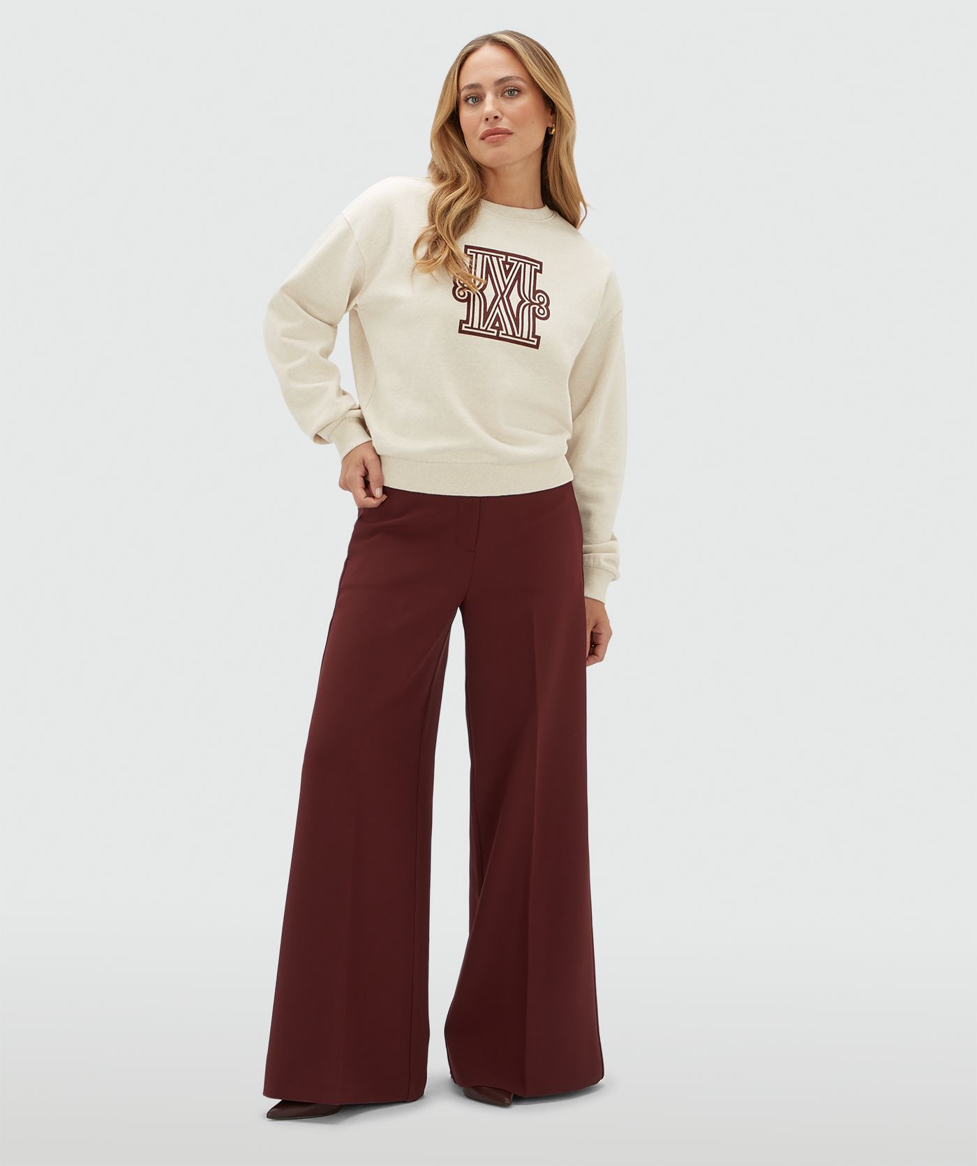 JV-TAKUMI oversized sweater met logo - ecru melange