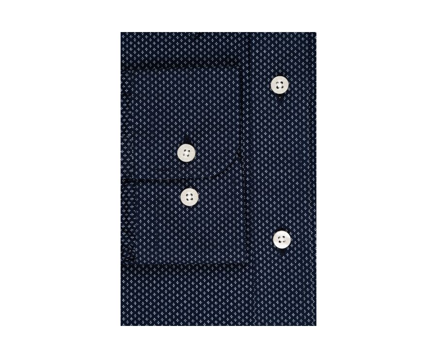 Chemise coton imprimée navy motif beige - Poche poitrine - ALBÉRIC