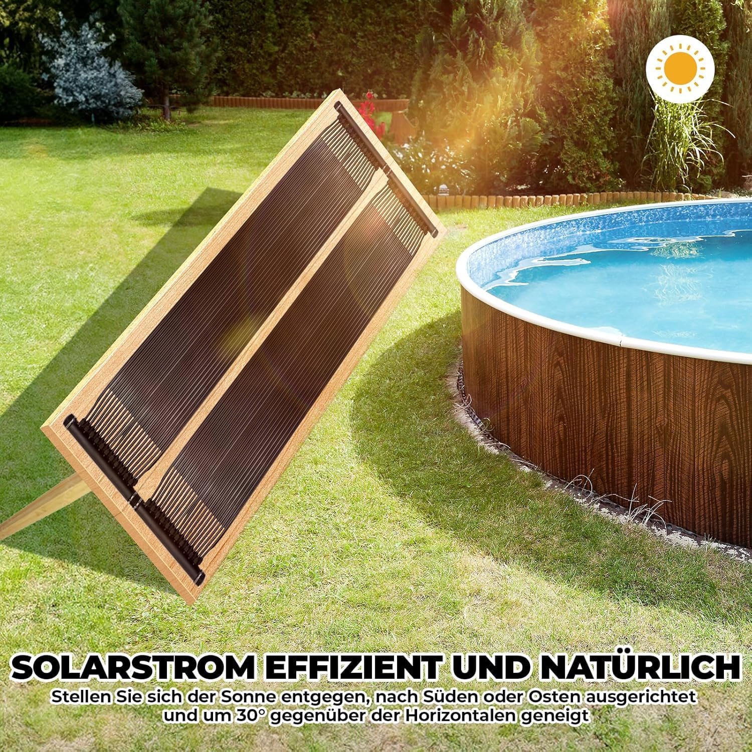 LIFERUN Solarkollektor Poolheizung, Solarmatte heizmatte Satz, Solarheizung Pool, Schwimmbad bis 48000L Wasserinhalt, UV-beständiger Kunststoff, Beliebig Erweiterbar (600 * 150cm)