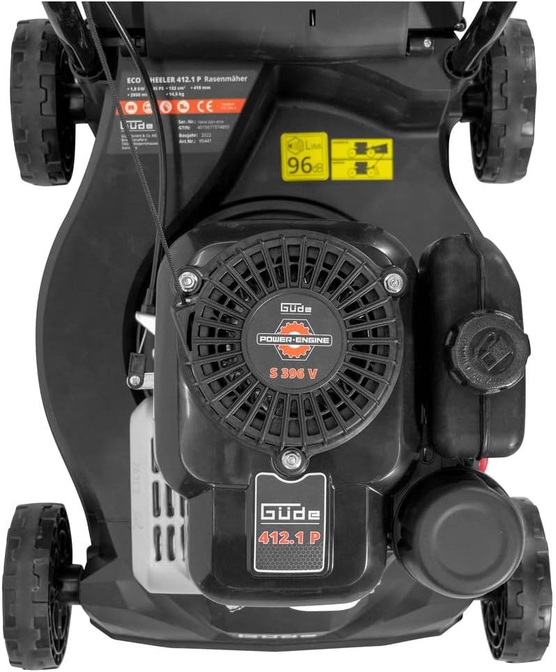 Güde 95441 Rasenmäher ECO Wheeler 412.1 P (4-Takt Power-Engine Motor, 1,8/2,45 (kW/PS), Schnittbreite 410 mm), Schwarz