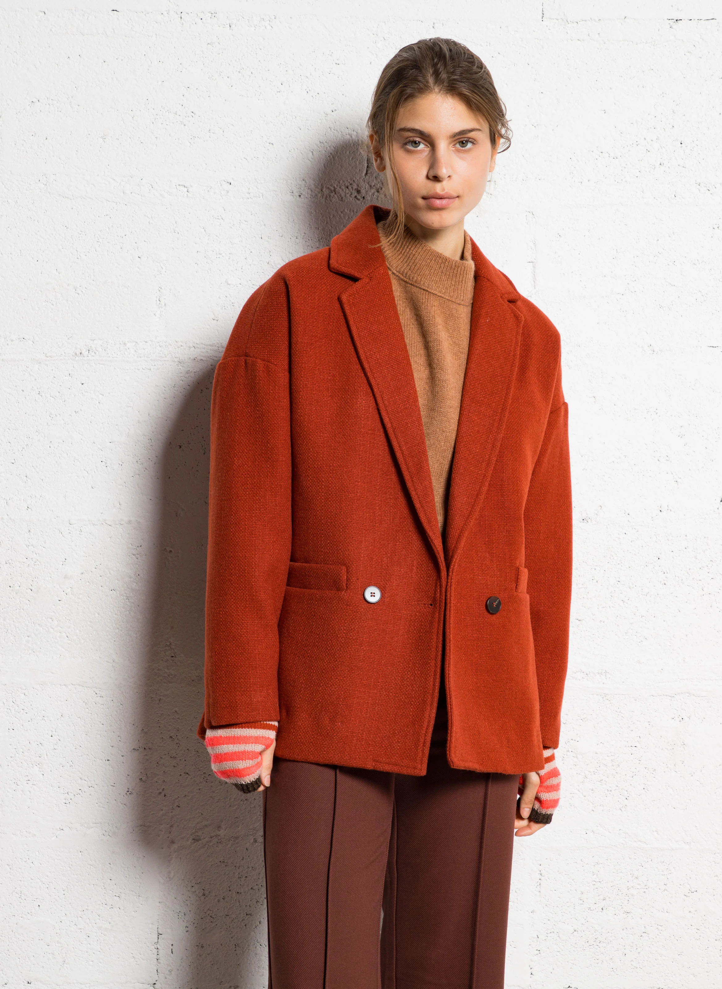 Veste droite col tailleur| Rouge