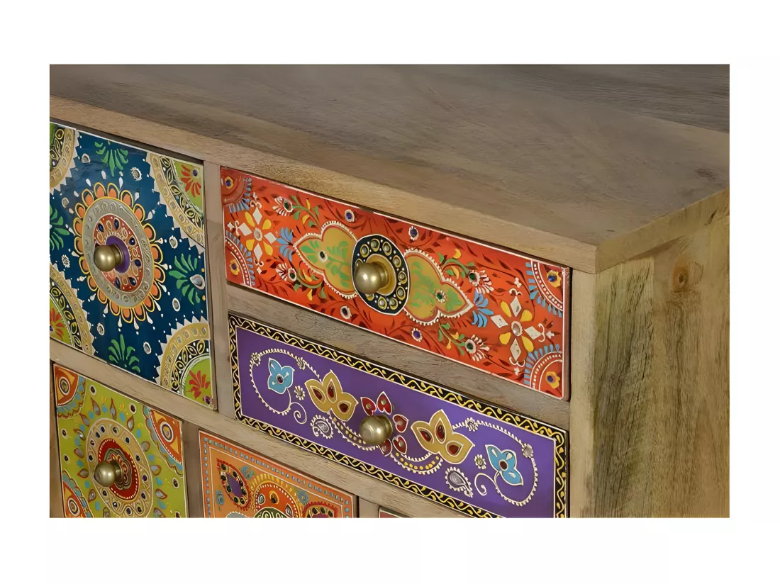Table basse en manguier multicolore peinte à la main MULTICOLOR.Giner y Colomer.63x30x52