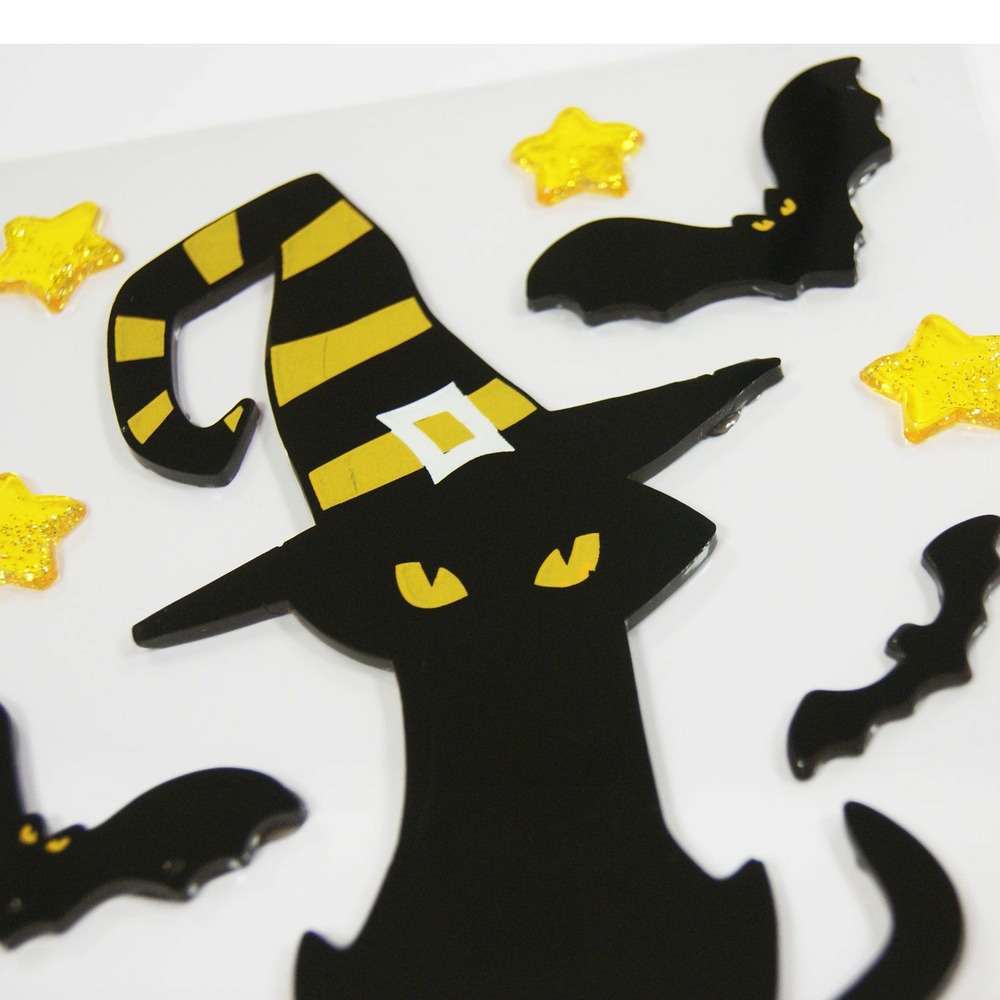 Stickers gel halloween - chat sorcier
