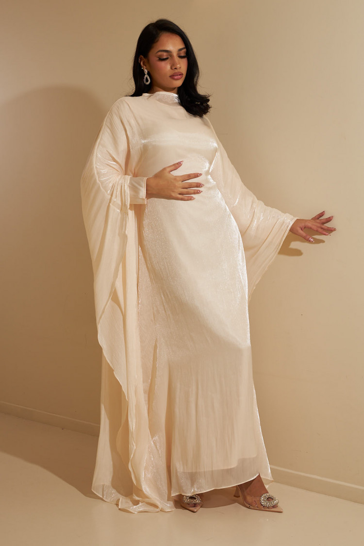 Ensemble 2 pièces robe + gilet à enfiler satiné beige
