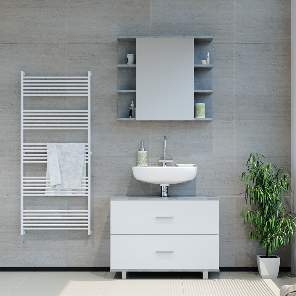 VICCO Badmöbel Set ILIAS Weiß Beton Bad Spiegel Unterschrank Badschrank