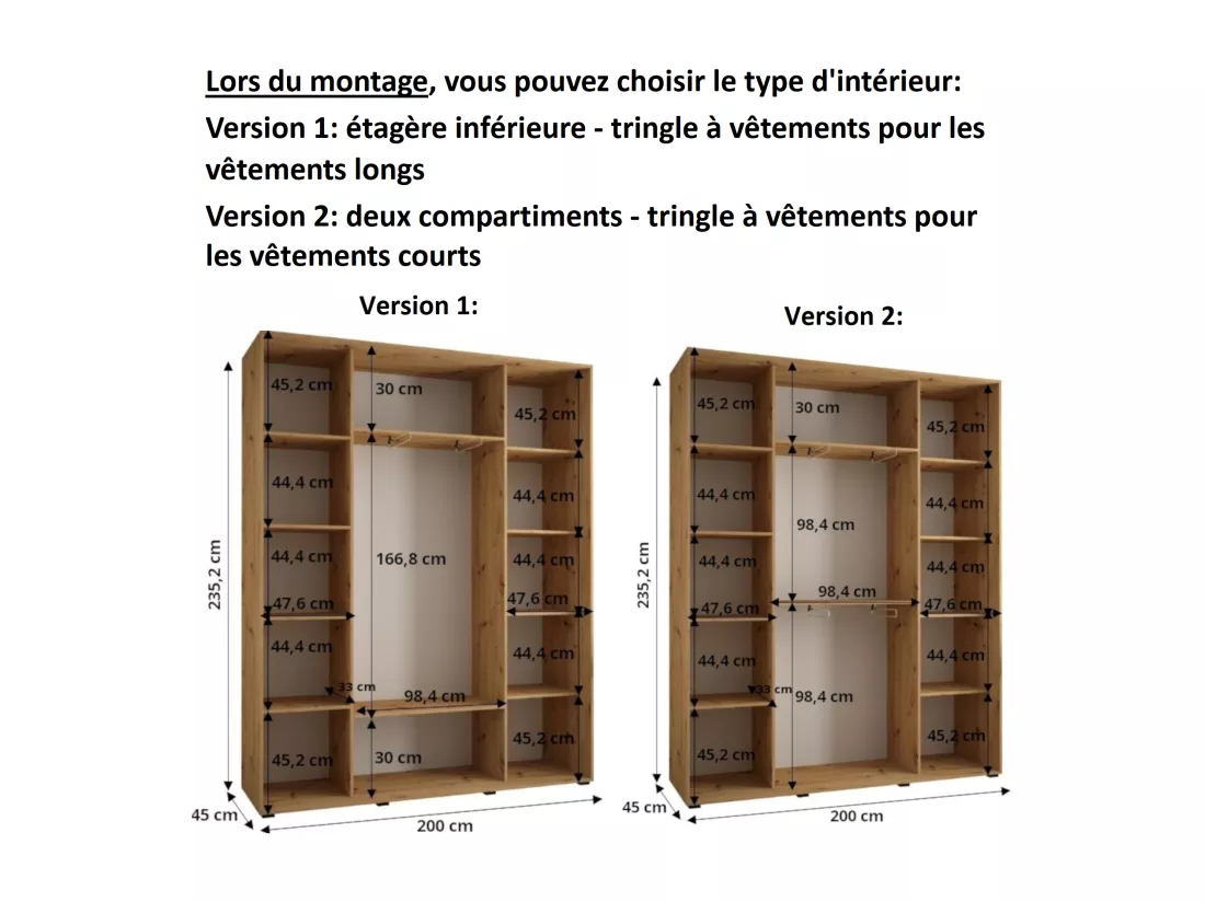 ARMOIRE DAVOS 11 À PORTES COULISSANTES 235,2/200/45 3 portes