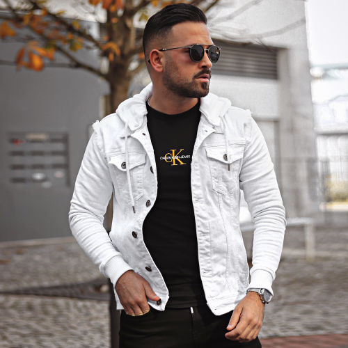 Veste Jean A Capuche 1616 Blanc Denim Blanc