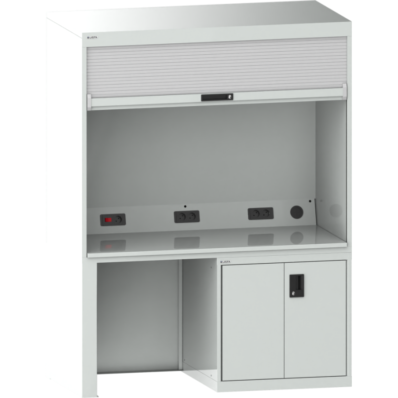 Quality Station Lista L 143,4 x P 72,5 cm, 2 portes, rideau gris, fermeture à clé