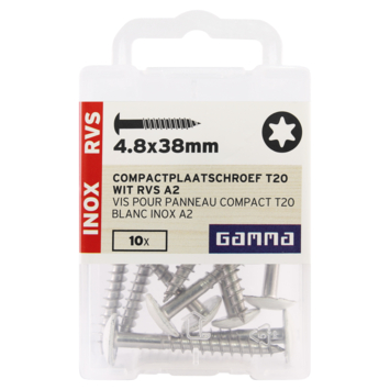 GAMMA compactplaatschroef RVS 4,8x38 mm wit 10 stuks