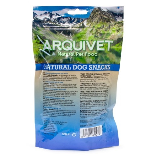 Petiscos Arquivet Natural Twist com pele de bacalhau enrolada para cães