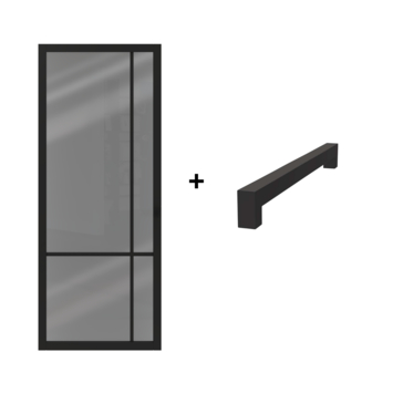 Lundia binnendeur Lumen En 1E04 rook glas zwart gegrondverfd opdek rechts 93 x 231,5 cm inclusief deurbeslag Aido