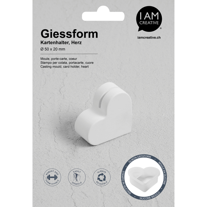 I AM CREATIVE Silikon Giessform Kartenhalter, Herz, transparent