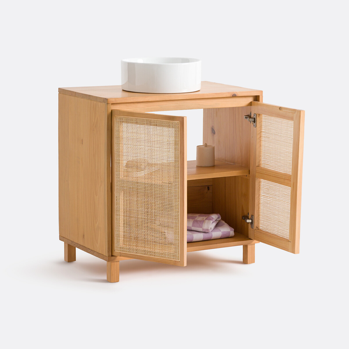 SO'HOME<br>Armário para lavatório em pinho e rattan l 80 cm, Jaca
