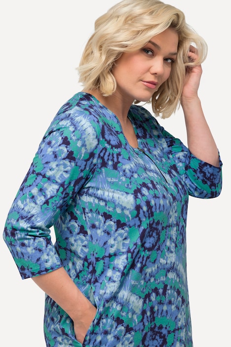 Longshirt, Batikmuster, Zipper, V-Ausschnitt, 3/4-Arm