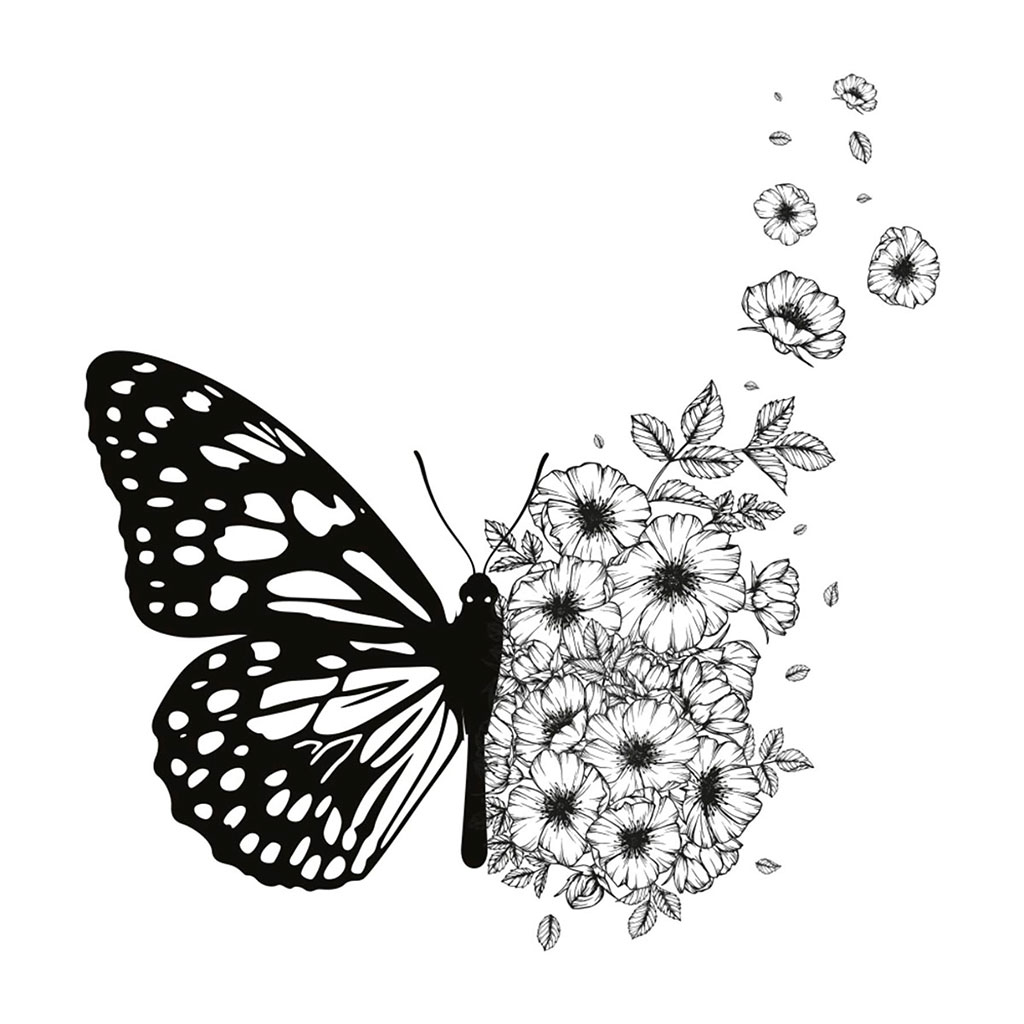 Stickers adhésif mural papillons fleurs 70x20cm