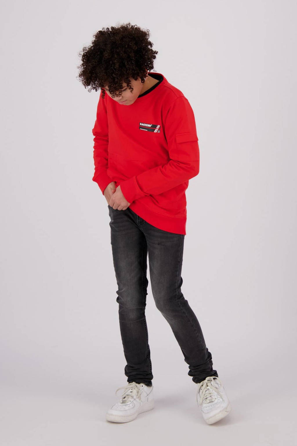 Raizzed sweater Kanpur met printopdruk felrood