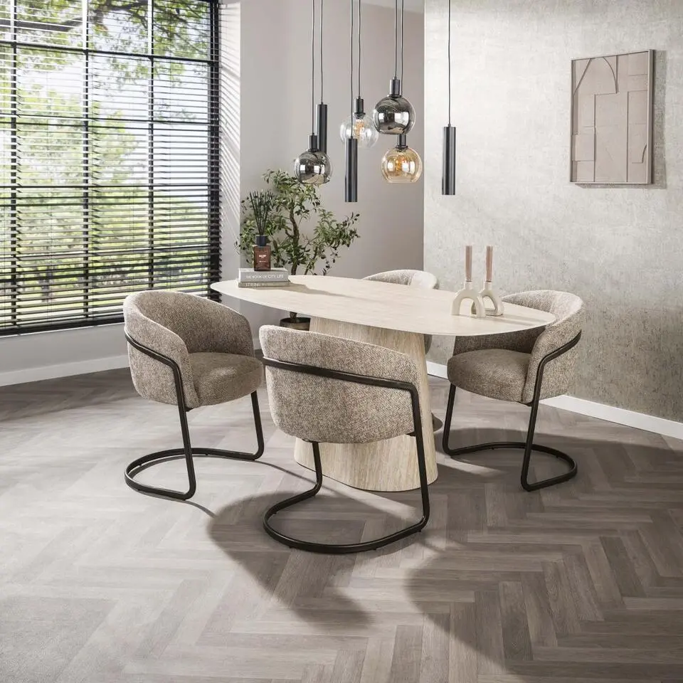 Fraaai - Giordano eettafel - deens ovaal - 180 cm - travertin look