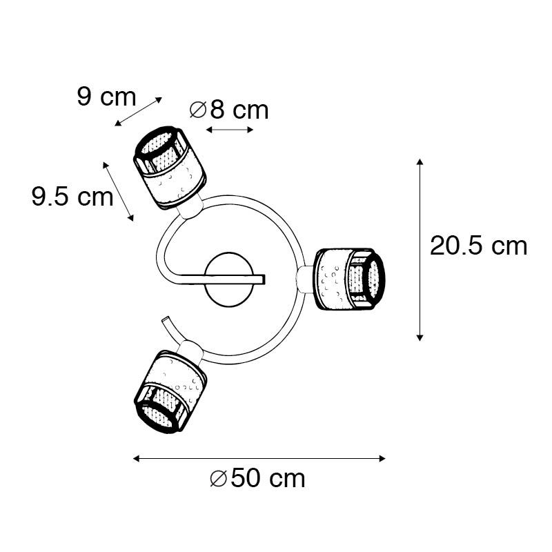 Design plafondlamp zwart met goud 3-lichts rond - Noud