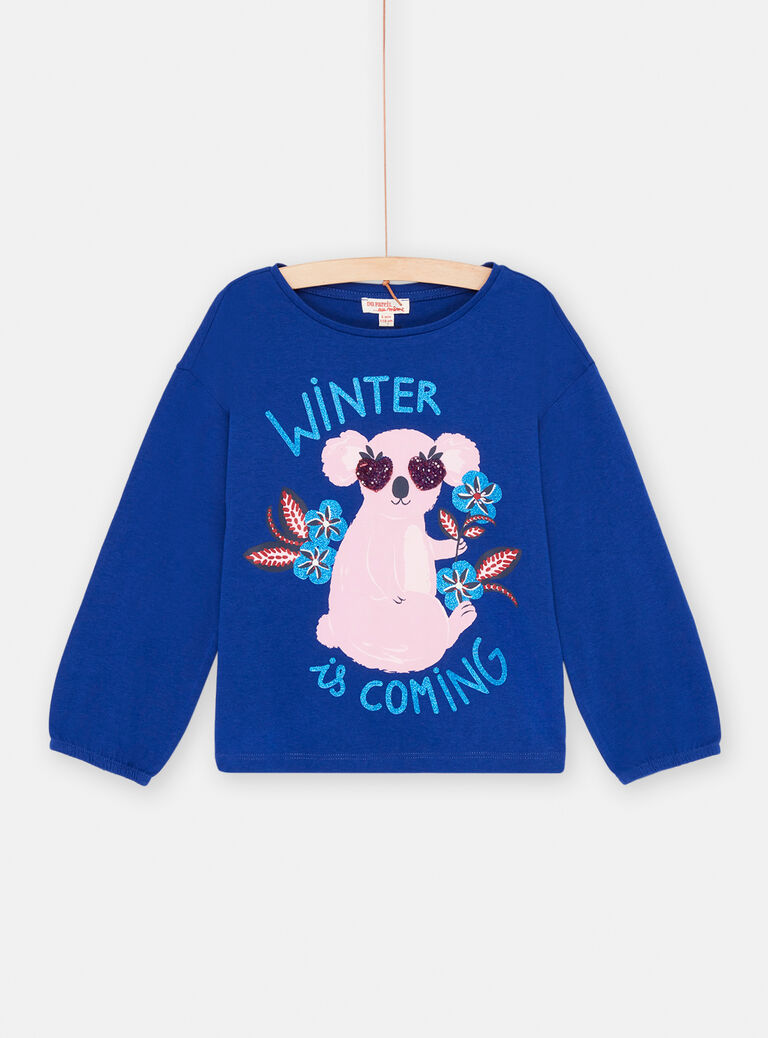 T-shirt bleu à animation koala fille