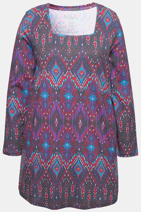 Longshirt, gemustert, A-Linie, Carree-Ausschnitt, Langarm