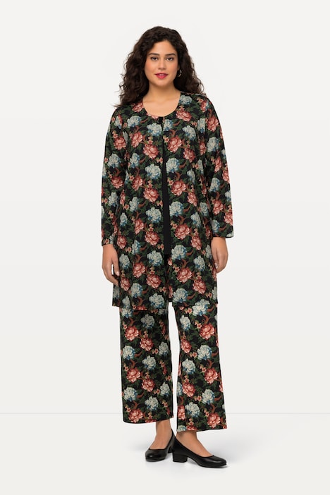 Jerseyjacke, Blüten, Rundhals, Knopfverschluss, Langarm