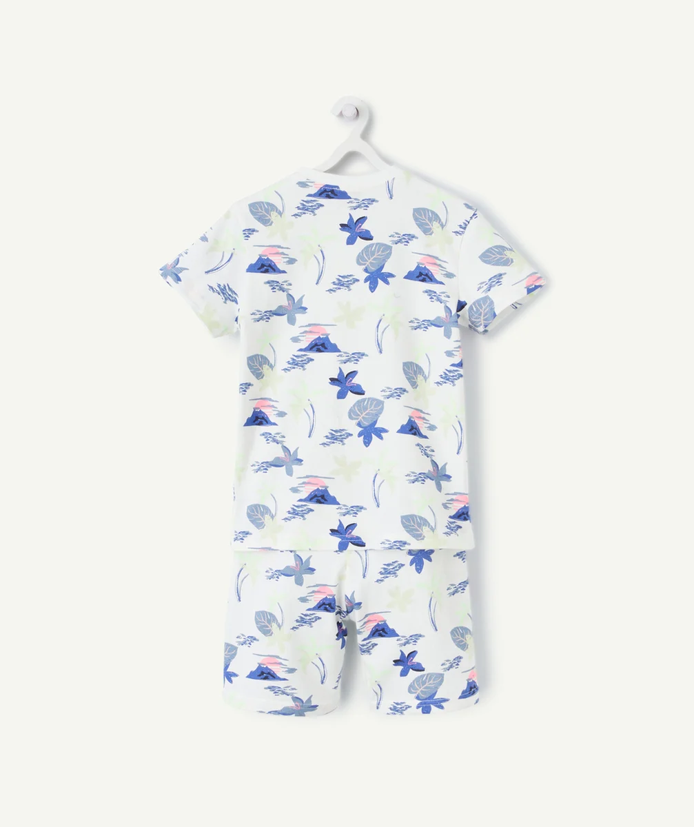 pyjama manches courtes garçon en coton bio blanc imprimé palmiers