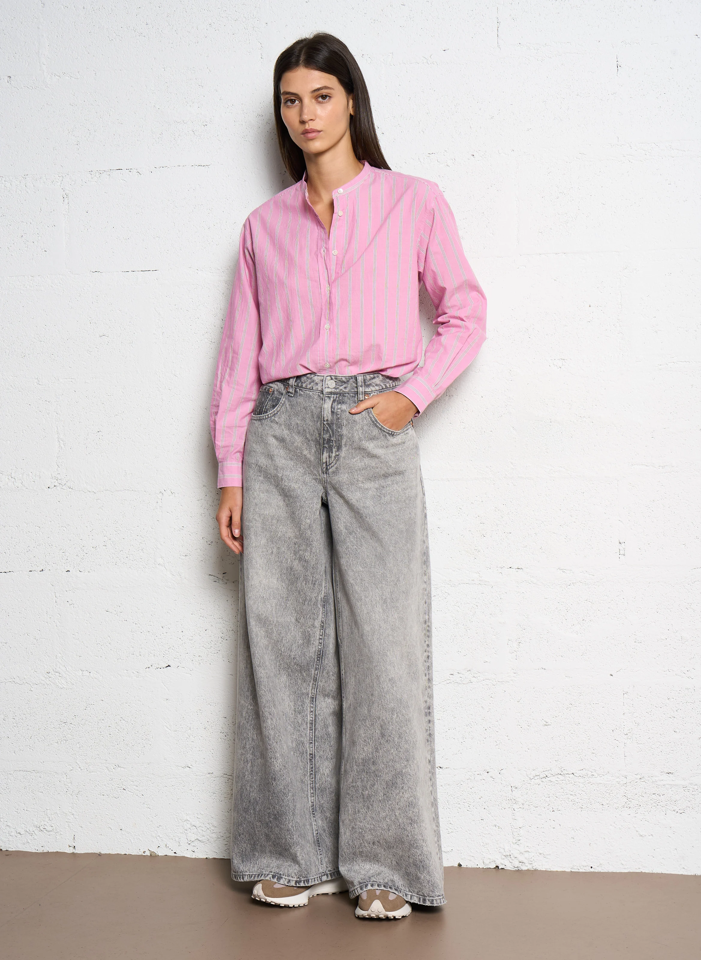 YORK - Jean large délavé en coton | Gris
