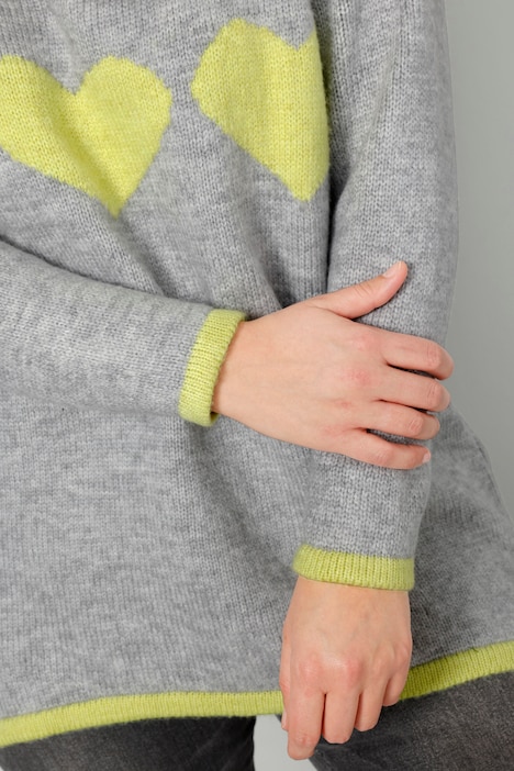 Pullover, oversized, Herzen, V-Ausschnitt, Langarm