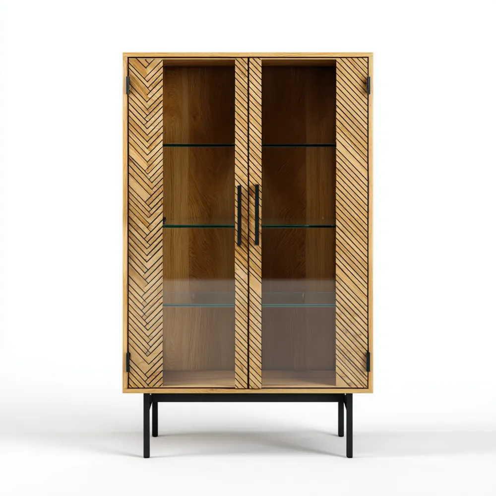 Vitrine Holzglas 180x80x40 cm - Natur - Industrielles Design