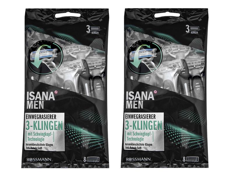 Isana men Herrenrasierer Männer Einweg 3-Klingen 2 x 8 Stüc Isana Men Einwegrasierer mit 3-Klingen-System und Anti-Rutsch-Griff